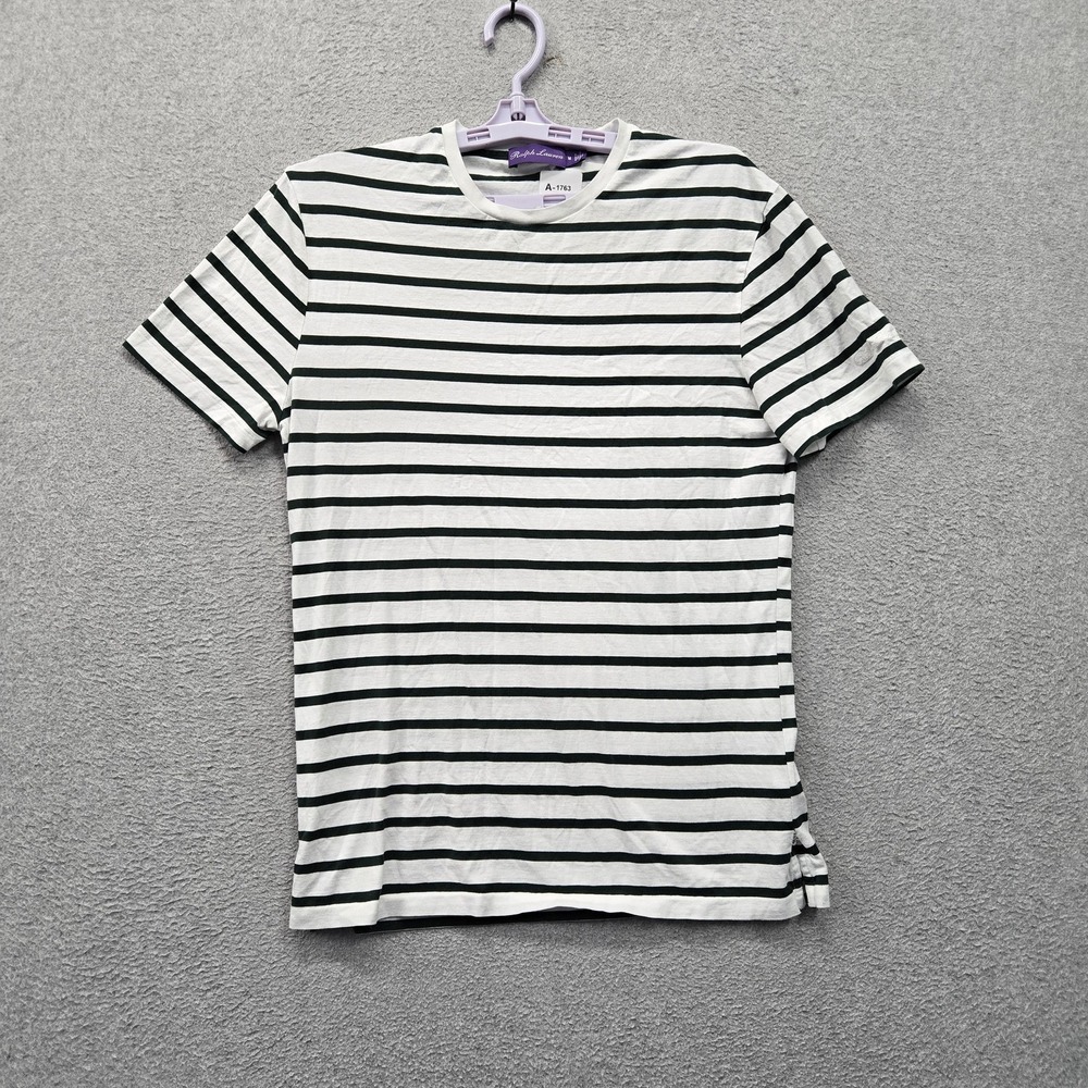 VINTAGE Ralph Lauren Purple Label Men Shirt M White Striped Short Sleeve